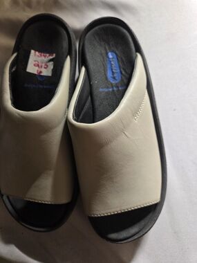 Wolky Cream Slide Sandals with Black Footbed